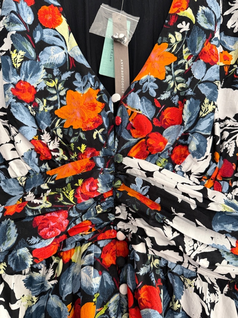 NWT Anthropologie Katerina Button Front Maxi Dress Black Floral Size 1X - Picture 7 of 13